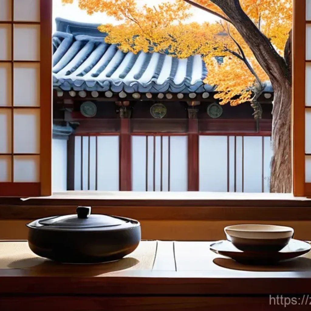 전주 한옥마을 숙박 추천 - **Prompt:** A cozy and serene interior of a traditional Korean Hanok on a mild autumn morning. Soft,...