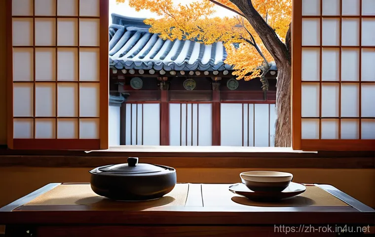 전주 한옥마을 숙박 추천 - **Prompt:** A cozy and serene interior of a traditional Korean Hanok on a mild autumn morning. Soft,...