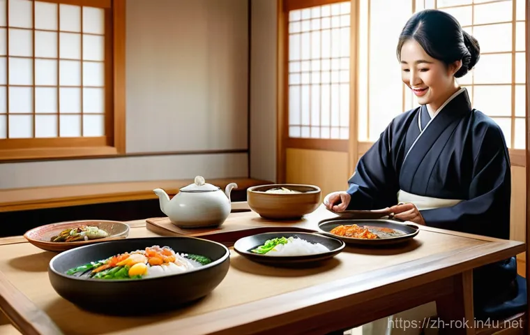 전주 한옥마을 숙박 추천 - **Prompt:** An enchanting panoramic view of the Jeonju Hanok Village at dusk. The tiled roofs of num...