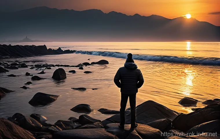 울산 대왕암 일출 촬영 팁 - **"A breathtaking wide-angle view of the Daewangam coastline at sunrise. Majestic, rugged rock forma...