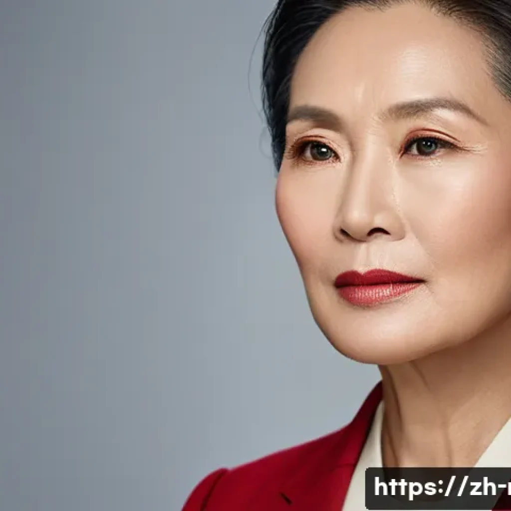 윤여정 아카데미 수상 - A detailed portrait of a distinguished middle-aged East Asian woman embodying subtle emotional expre...