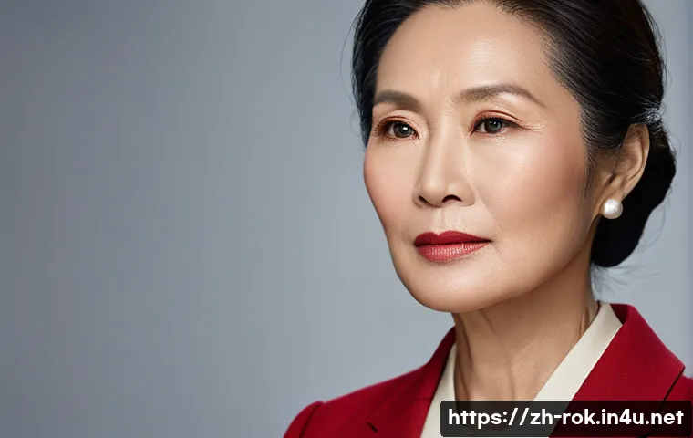 윤여정 아카데미 수상 - A detailed portrait of a distinguished middle-aged East Asian woman embodying subtle emotional expre...