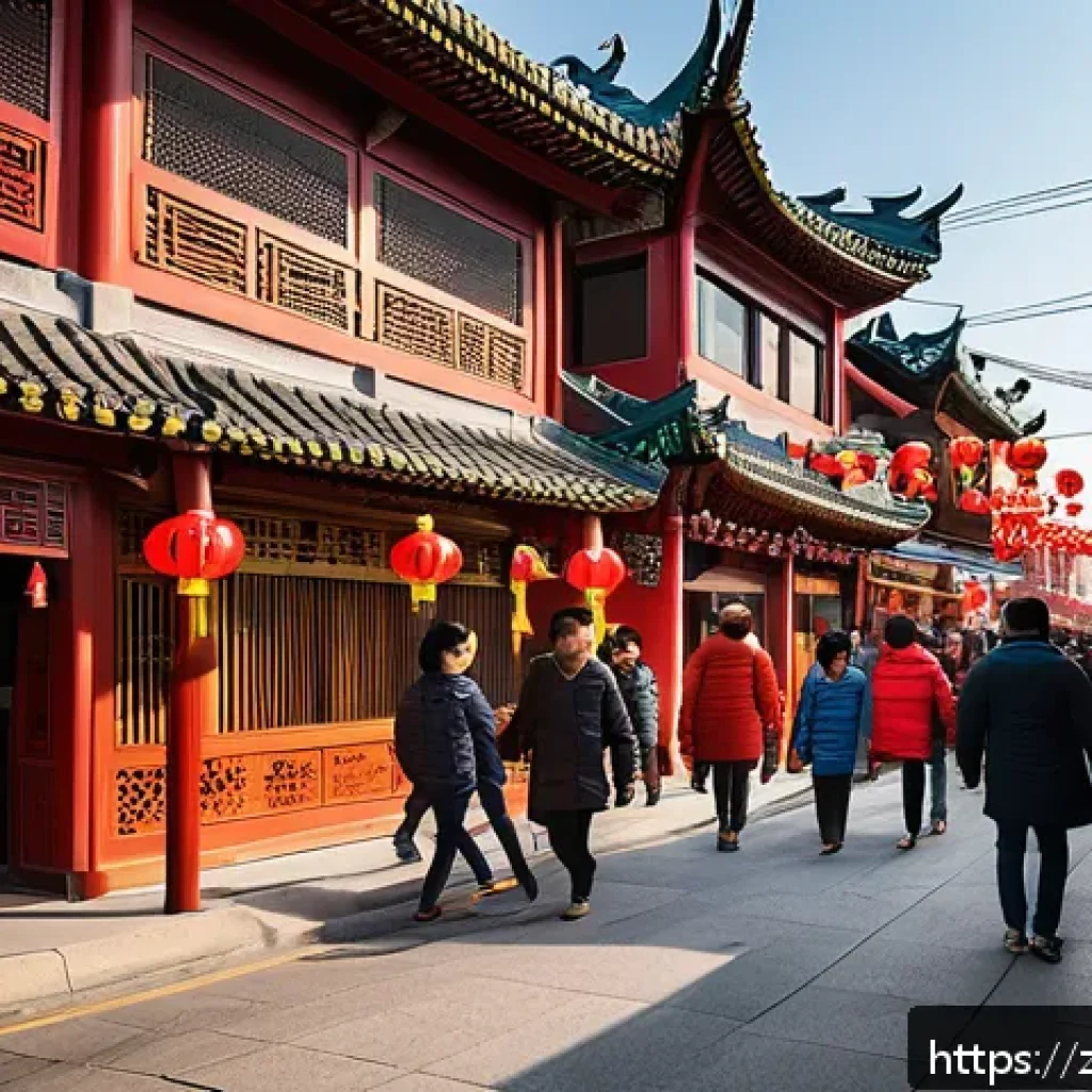 인천 차이나타운 역사 - A vibrant street scene in Incheon Chinatown during the Chinese New Year celebration, featuring tradi...