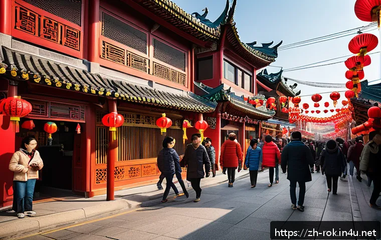 인천 차이나타운 역사 - A vibrant street scene in Incheon Chinatown during the Chinese New Year celebration, featuring tradi...
